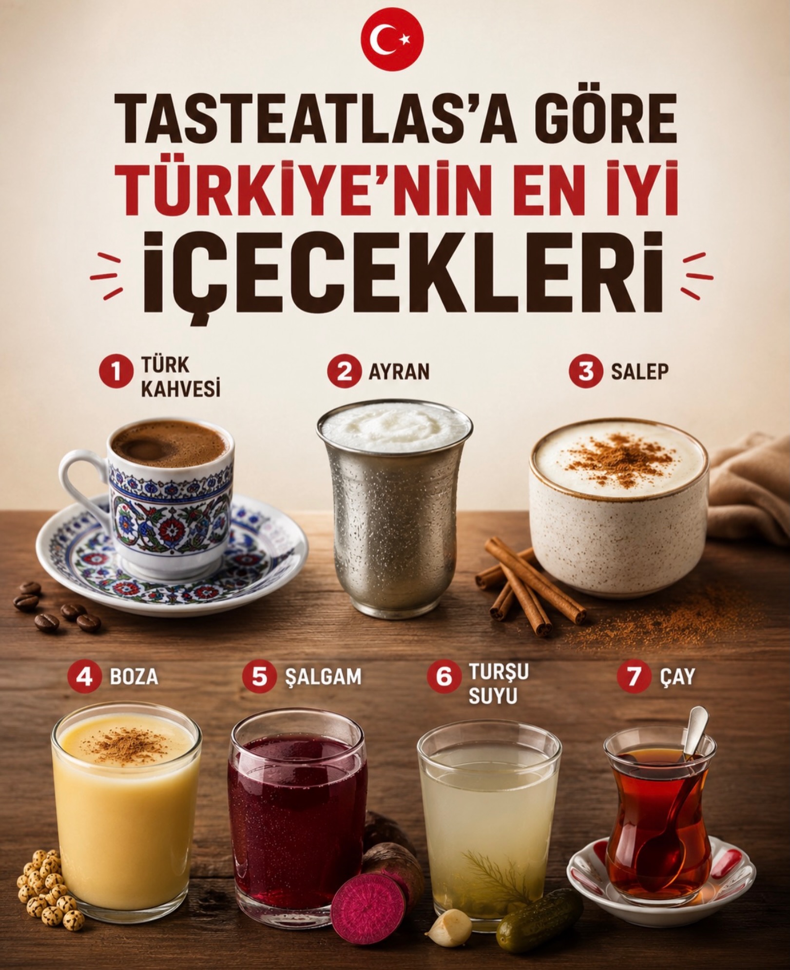 ☕️ TasteAtlas’a göre Türkiye’nin en iyi içecekleri belli oldu 🇹🇷

1️⃣ Türk Kahvesi
2️⃣ Ayran
3️⃣ Salep
4️⃣ Boza
5️⃣ Şalgam
6️⃣ Turşu Suyu
7️⃣ Çay

Sizce listenin zirvesinde hangi içecek olmalıydı? 👀