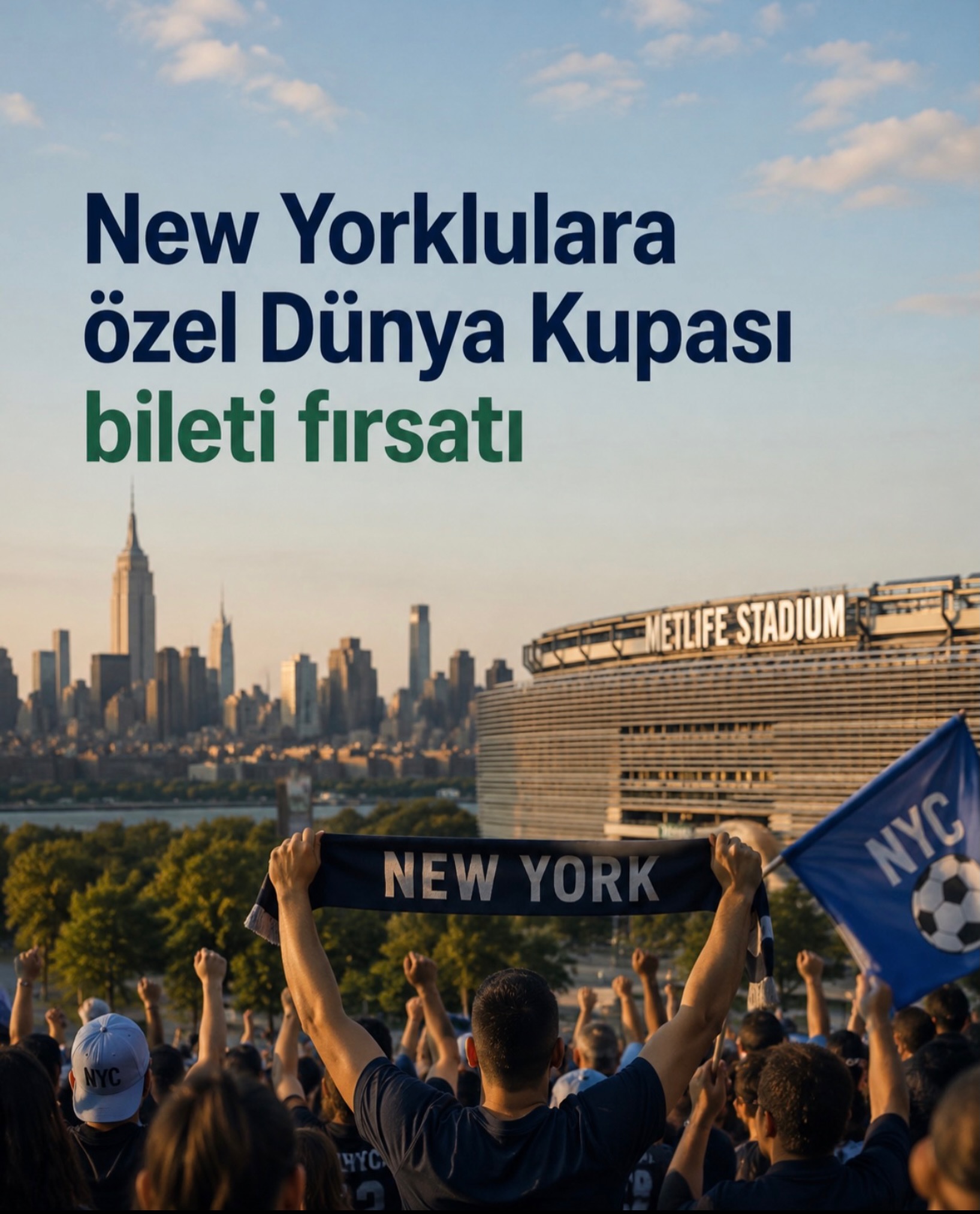 New York Belediye Başkanı Zohran Mamdani, 2026 FIFA Dünya Kupası için New Yorklulara özel 1.000 adet uygun fiyatlı bilet programını duyurdu.

Açıklamaya göre biletler sadece 50 dolar olacak ve MetLife Stadium’a gidiş-dönüş ulaşım ücretsiz sağlanacak.

Biletler kura sistemiyle dağıtılacak. Başvurular online olarak yapılacak ve seçilen kişilere email yoluyla dönüş yapılacak. Başvuru sırasında New York’ta yaşadığını gösteren belge istenecek.

Programa grup maçları ve bazı eleme karşılaşmaları dahil edilirken, final maçı kapsam dışında bırakıldı.

Başvuru yapmak isteyenler regnyctix.com adresindeki formu doldurarak kura sistemine katılabilecek. Belediye yetkilileri, uygulamanın Dünya Kupası’nı sadece yüksek gelir grubuna değil, tüm New Yorklulara ulaştırmayı hedeflediğini söyledi.