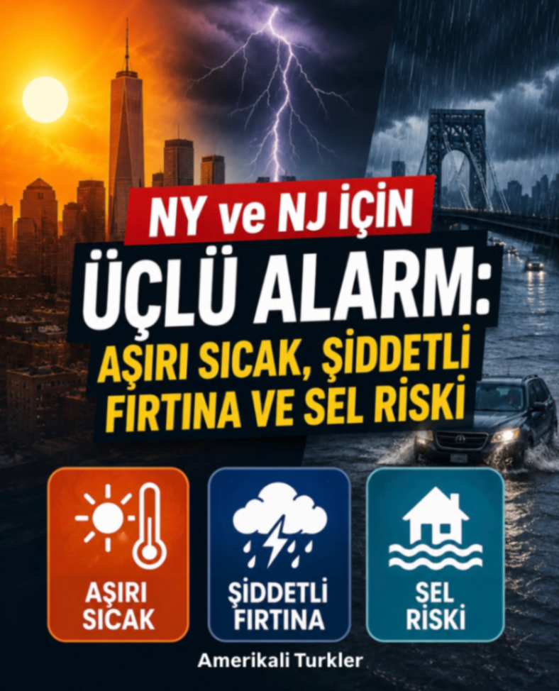 NY VE NJ ICIN ÜÇLÜ ALARM: AŞİRI SICAK, ŞİDDETLİ FIRTINA VE SEL RİSKİ