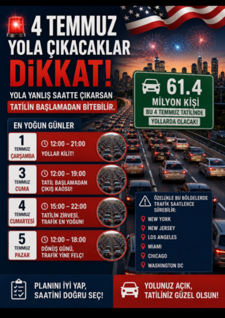 4 TEMMUZ YOLA ÇIKACAKLAR DİKKATL