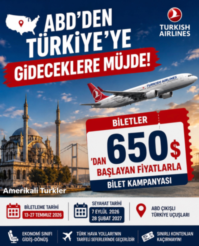 ABD'DEN TÜRKİYE'YE GiDECEKLERE MÜJDE!