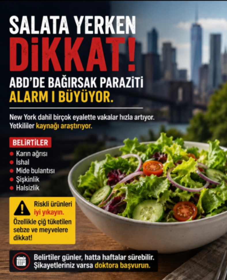 SALATA YERKEN DiKKAT! ABD'DE BAĞIRSAK PARAZİTİ ALARM I BÜYÜYOR.