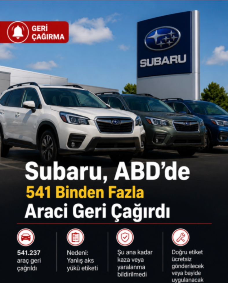 Subaru, ABD'de 541 Binden Fazla Araci Geri Çağırdı