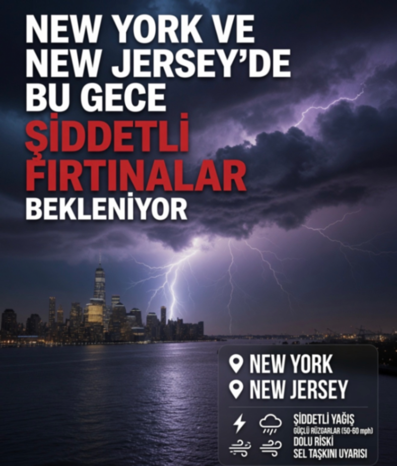 NEW YORK VE NEW JERSEY'DE BU GECE ŞİDDETLI FIRTINALÁR BEKLENİYOR